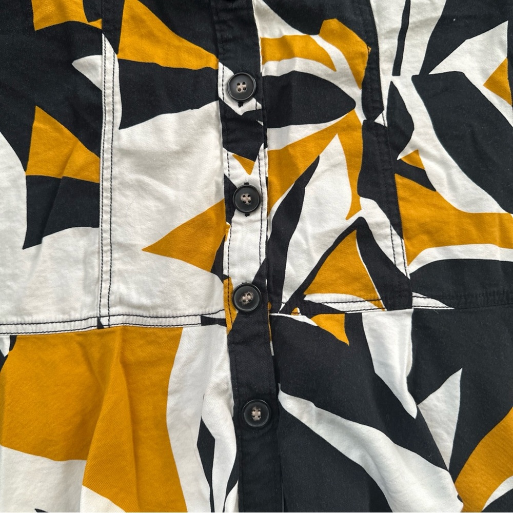Nine West Skirt Large Button Front Belted A Line Floral Black White Yellow - Picture 4 of 7